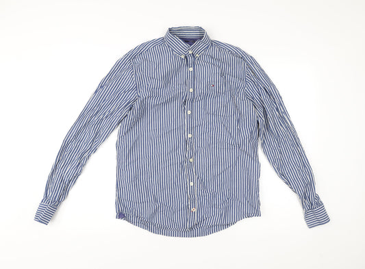 Tommy Hilfiger Men’s Blue Striped Dress Shirt M Long Sleeve Cotton