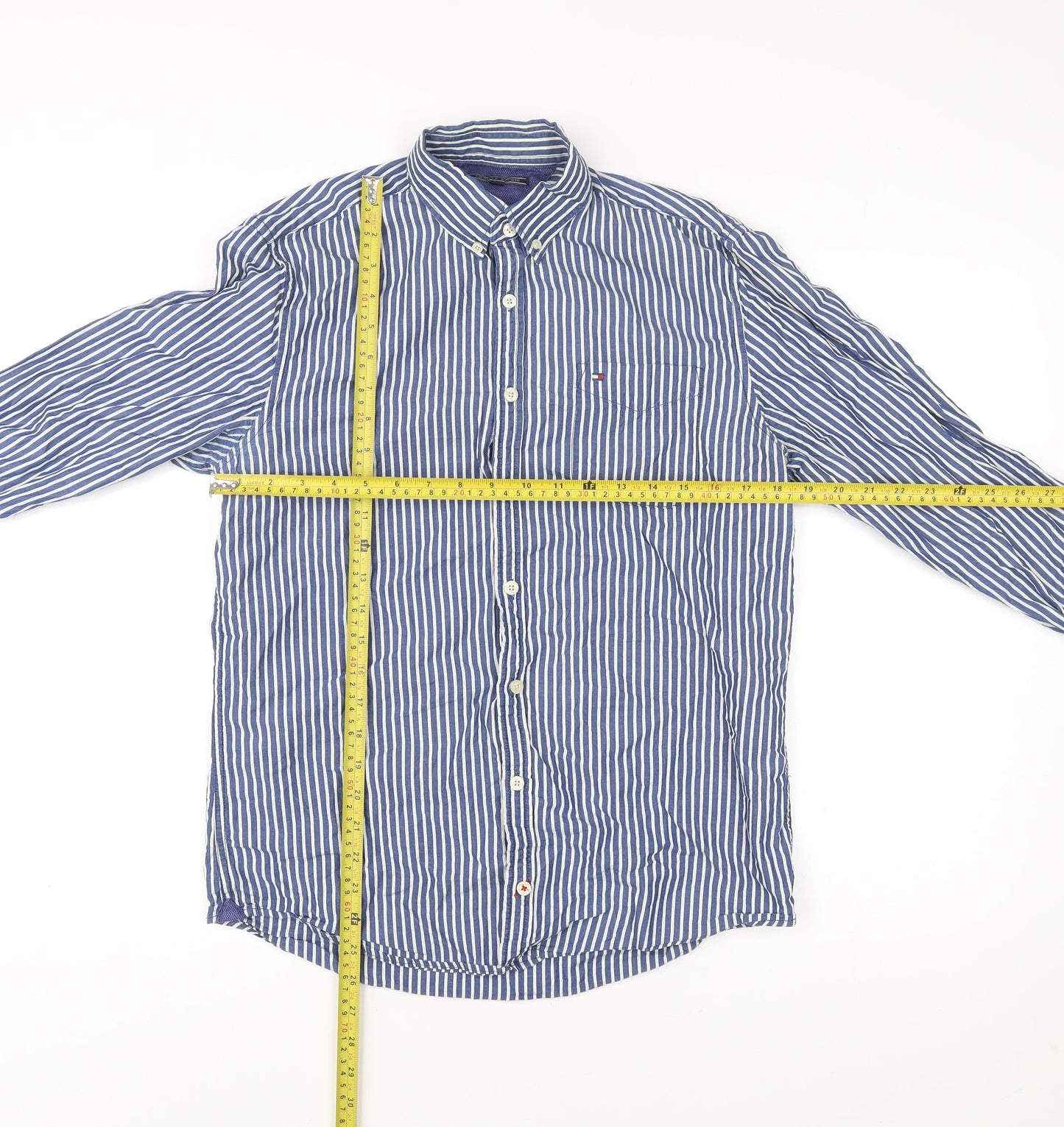 Tommy Hilfiger Men’s Blue Striped Dress Shirt M Long Sleeve Cotton