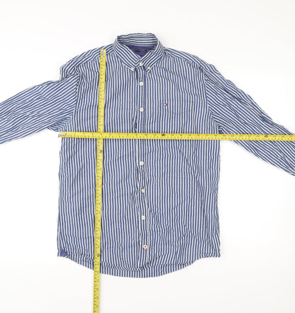 Tommy Hilfiger Men’s Blue Striped Dress Shirt M Long Sleeve Cotton