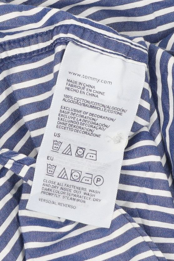 Tommy Hilfiger Men’s Blue Striped Dress Shirt M Long Sleeve Cotton