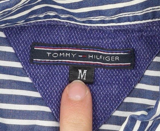 Tommy Hilfiger Men’s Blue Striped Dress Shirt M Long Sleeve Cotton