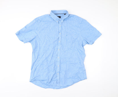 King's Road Men's Blue XL 43-44" Button-Up Linen Cotton Shirt