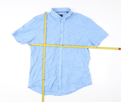 King's Road Men's Blue XL 43-44" Button-Up Linen Cotton Shirt