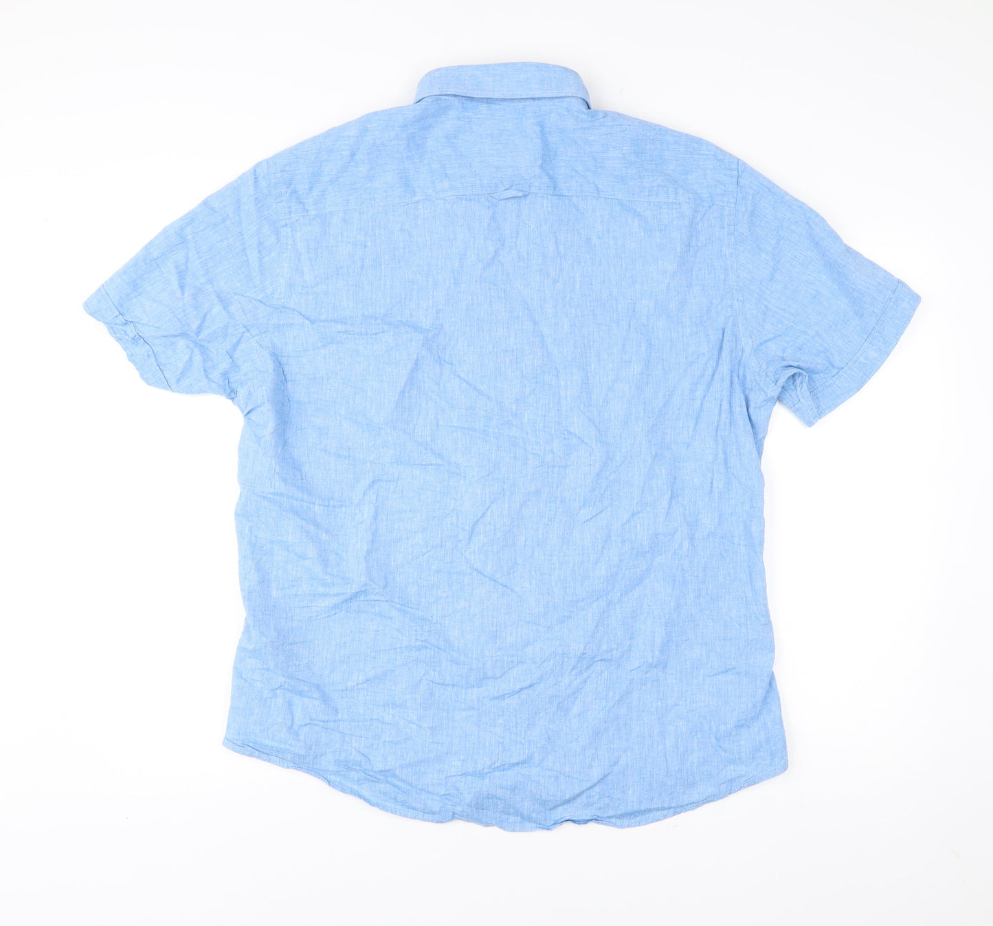King's Road Men's Blue XL 43-44" Button-Up Linen Cotton Shirt
