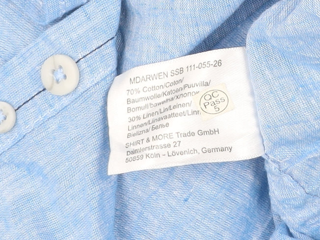 King's Road Men's Blue XL 43-44" Button-Up Linen Cotton Shirt