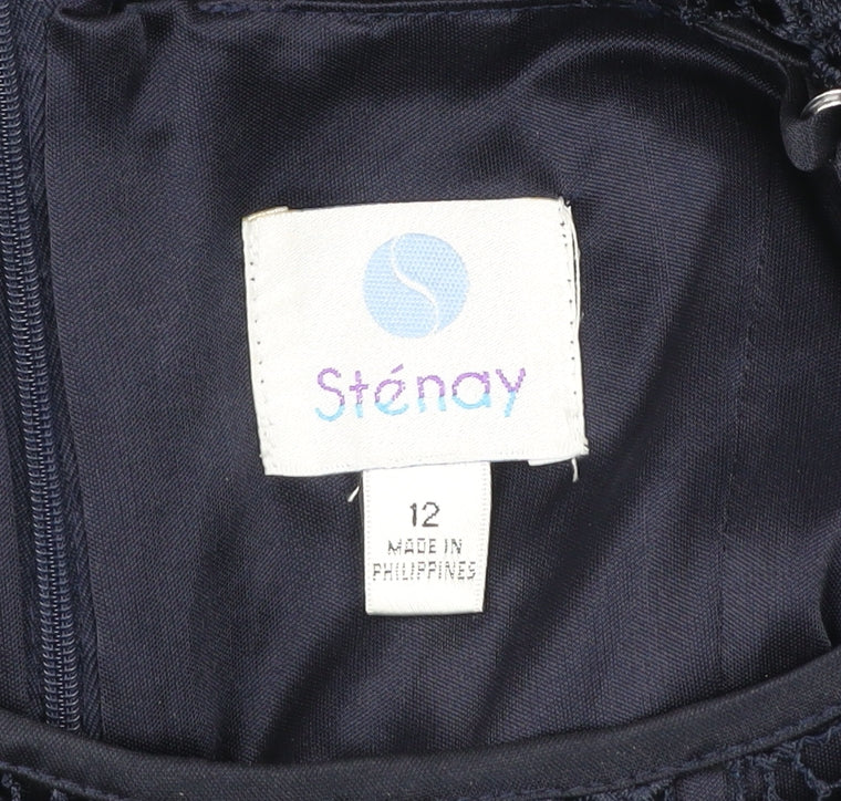 Stenay Women Blue Lace Sheath Cocktail Dress Size 12