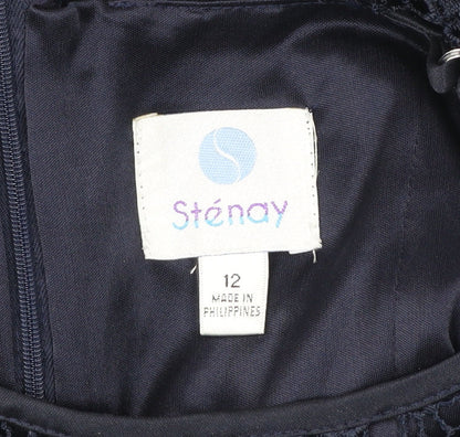 Stenay Women Blue Lace Sheath Cocktail Dress Size 12