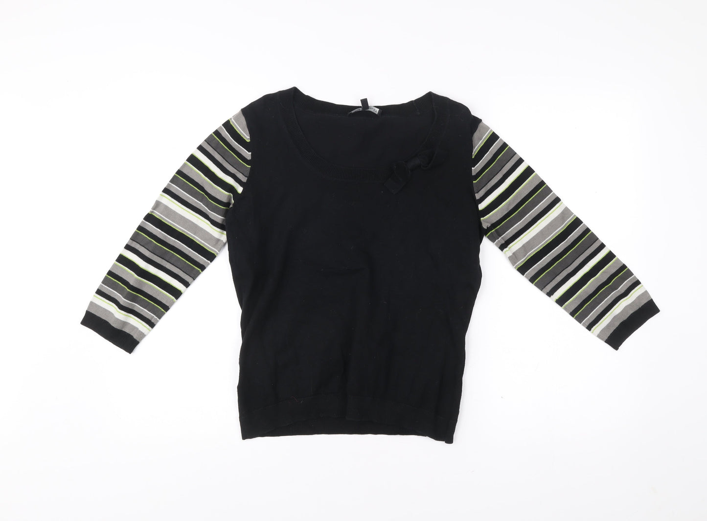 Laura Ashley Women’s Black Striped Jumper UK 12 Scoop Neck Pullover