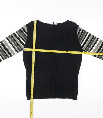 Laura Ashley Women’s Black Striped Jumper UK 12 Scoop Neck Pullover