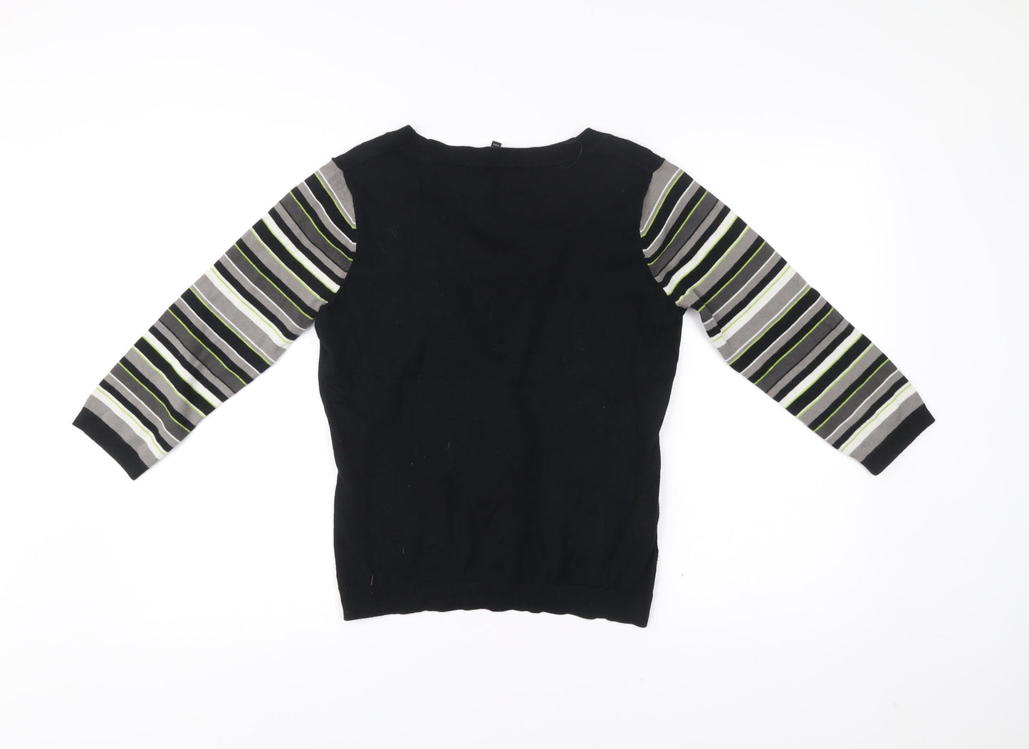 Laura Ashley Women’s Black Striped Jumper UK 12 Scoop Neck Pullover