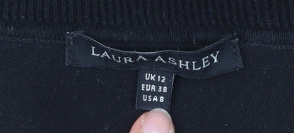 Laura Ashley Women’s Black Striped Jumper UK 12 Scoop Neck Pullover