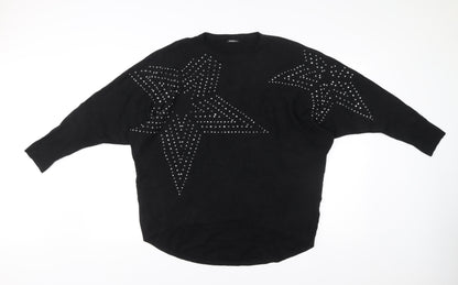 Roman Women’s Black Studded Star Jumper M Crew Neck Long Sleeve Knit