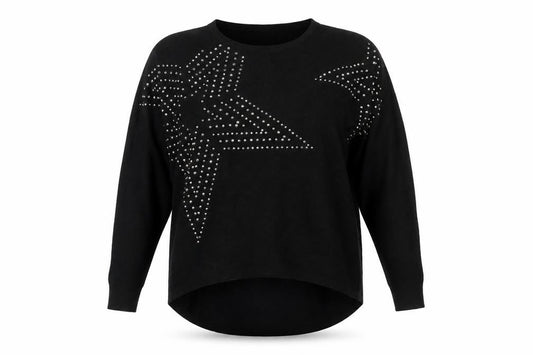 Roman Women’s Black Studded Star Jumper M Crew Neck Long Sleeve Knit