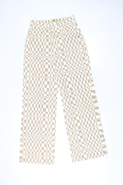 Twik Women’s Beige Check Straight Jeans Size 8 Regular Fit