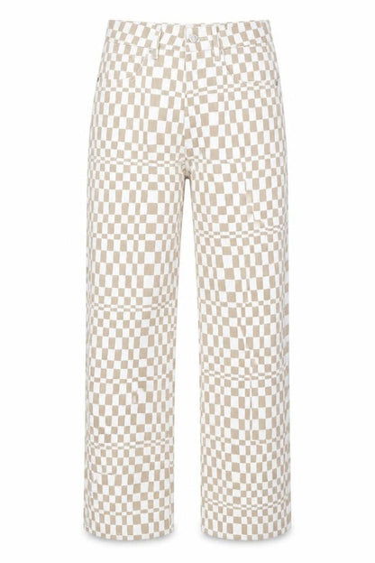 Twik Women’s Beige Check Straight Jeans Size 8 Regular Fit