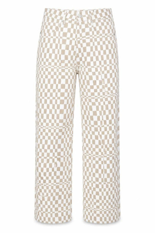 Twik Women’s Beige Check Straight Jeans Size 8 Regular Fit