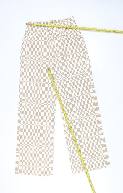 Twik Women’s Beige Check Straight Jeans Size 8 Regular Fit