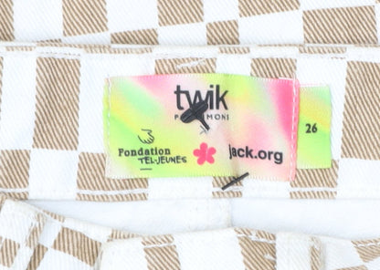 Twik Women’s Beige Check Straight Jeans Size 8 Regular Fit