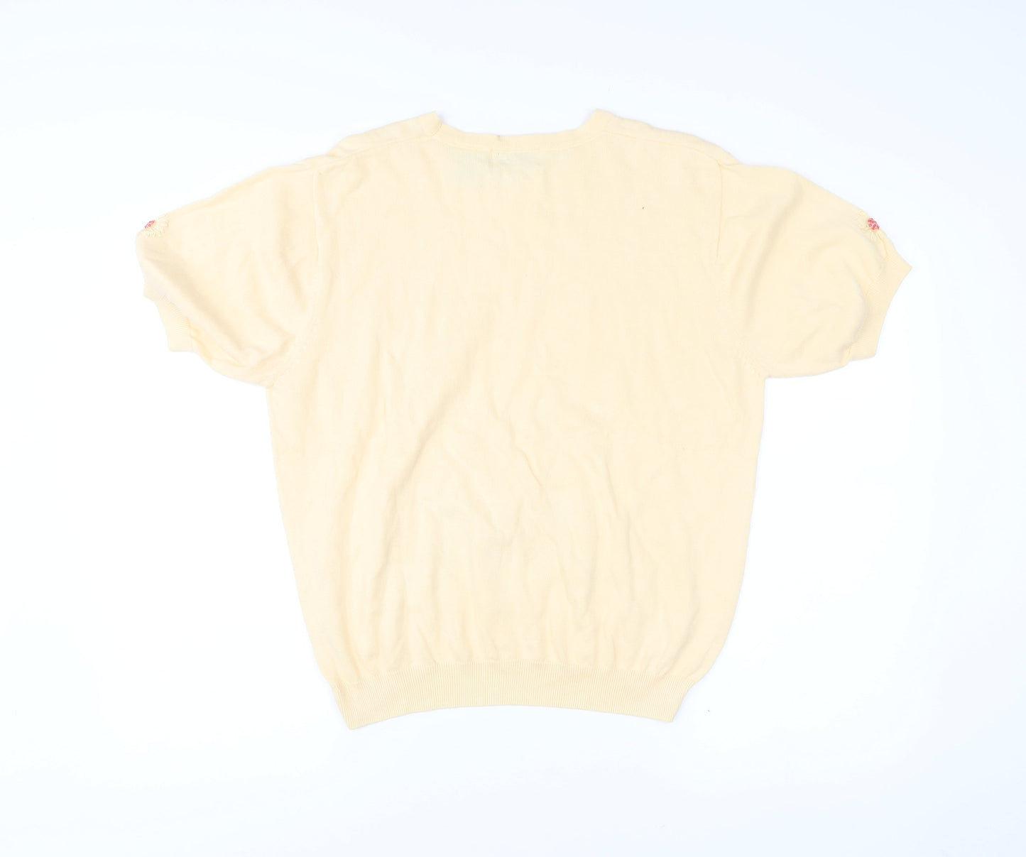 Tabi International Womens Beige L Embroidered Floral Cotton Knit T-Shirt