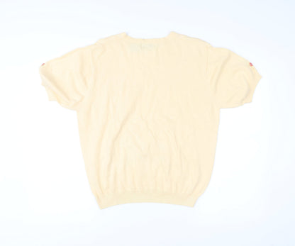 Tabi International Womens Beige L Embroidered Floral Cotton Knit T-Shirt