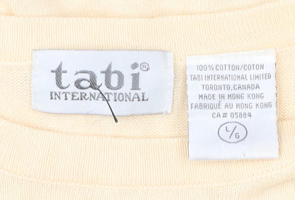 Tabi International Womens Beige L Embroidered Floral Cotton Knit T-Shirt