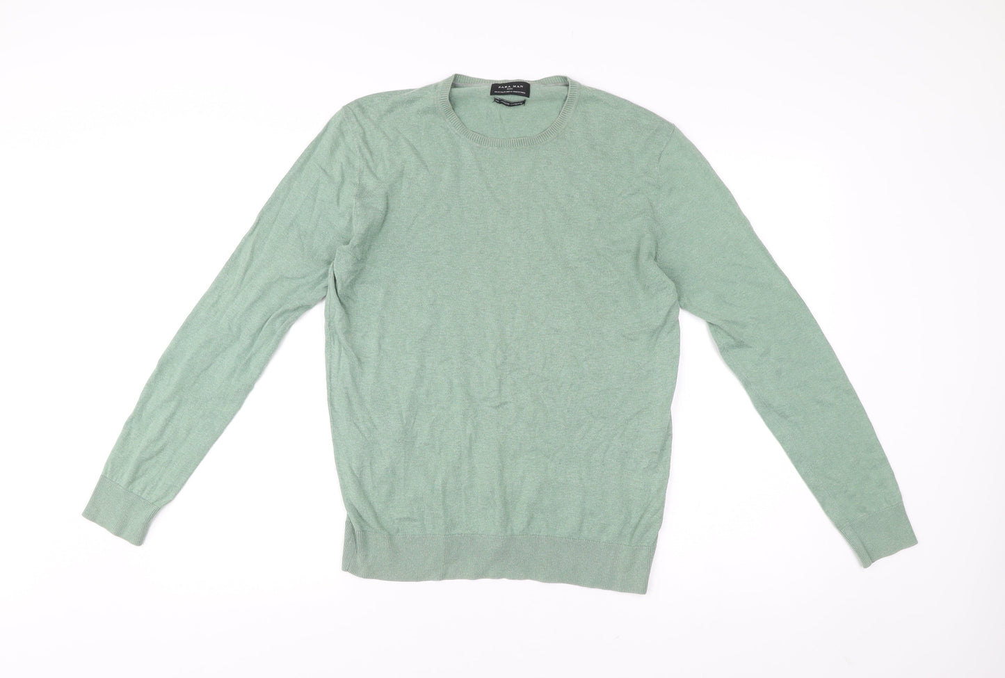 Zara Man Mens Green M Pullover Jumper Silk Cotton Cashmere