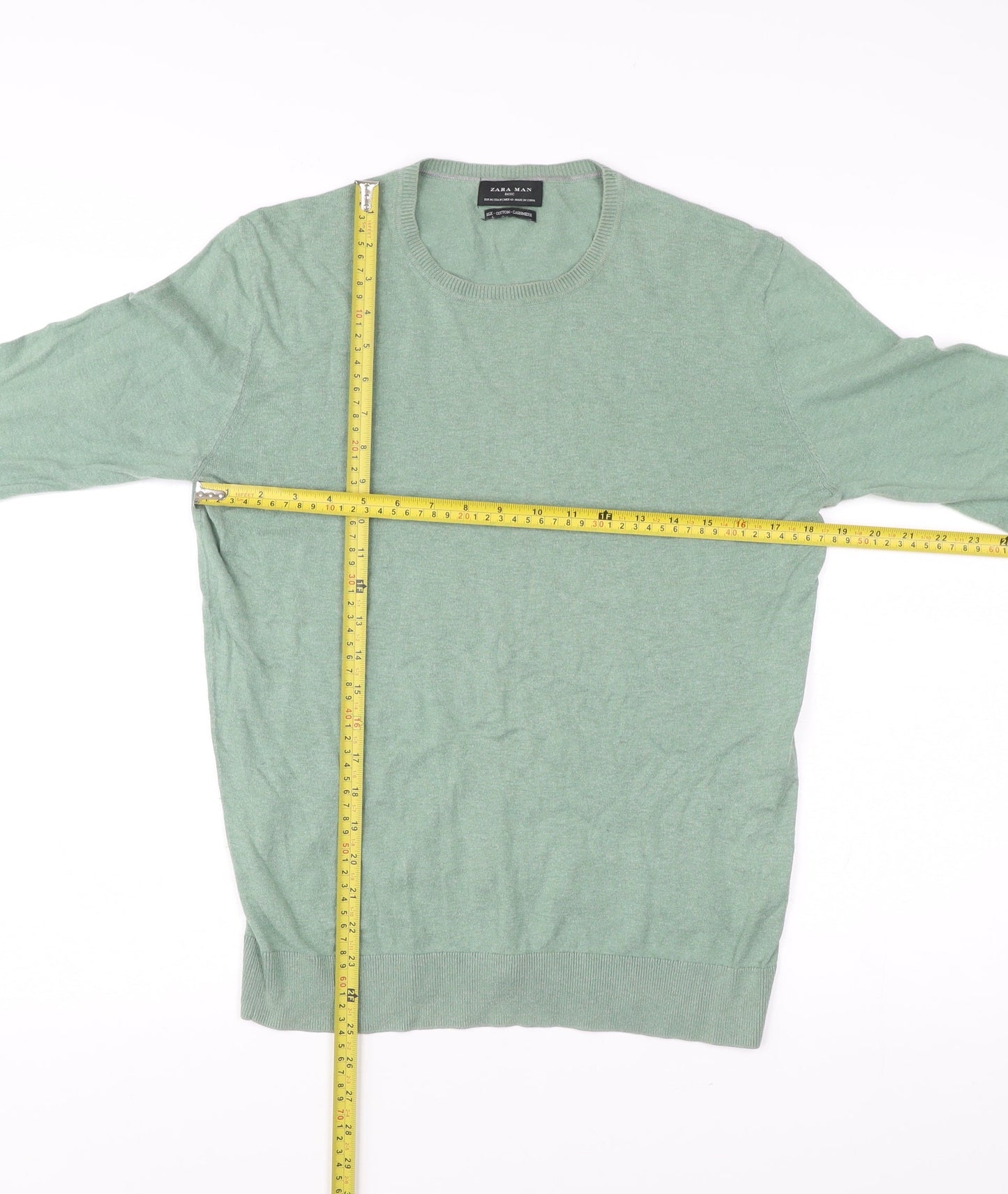 Zara Man Mens Green M Pullover Jumper Silk Cotton Cashmere
