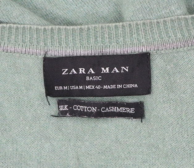 Zara Man Mens Green M Pullover Jumper Silk Cotton Cashmere