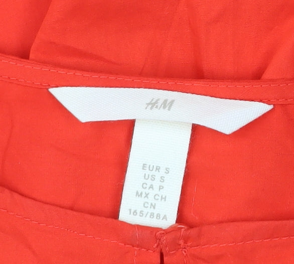 H&M Women Red Cropped Cotton Blouse Size S Balloon Sleeve