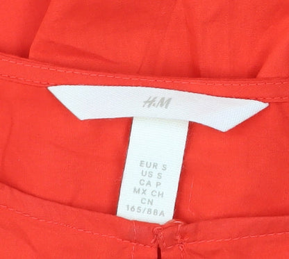 H&M Women Red Cropped Cotton Blouse Size S Balloon Sleeve