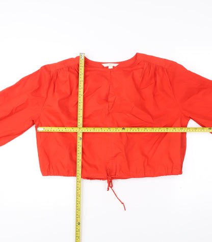 H&M Women Red Cropped Cotton Blouse Size S Balloon Sleeve