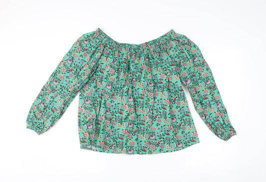 Boden Women’s Green Floral Off Shoulder Cotton Blouse UK 12