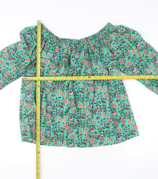 Boden Women’s Green Floral Off Shoulder Cotton Blouse UK 12