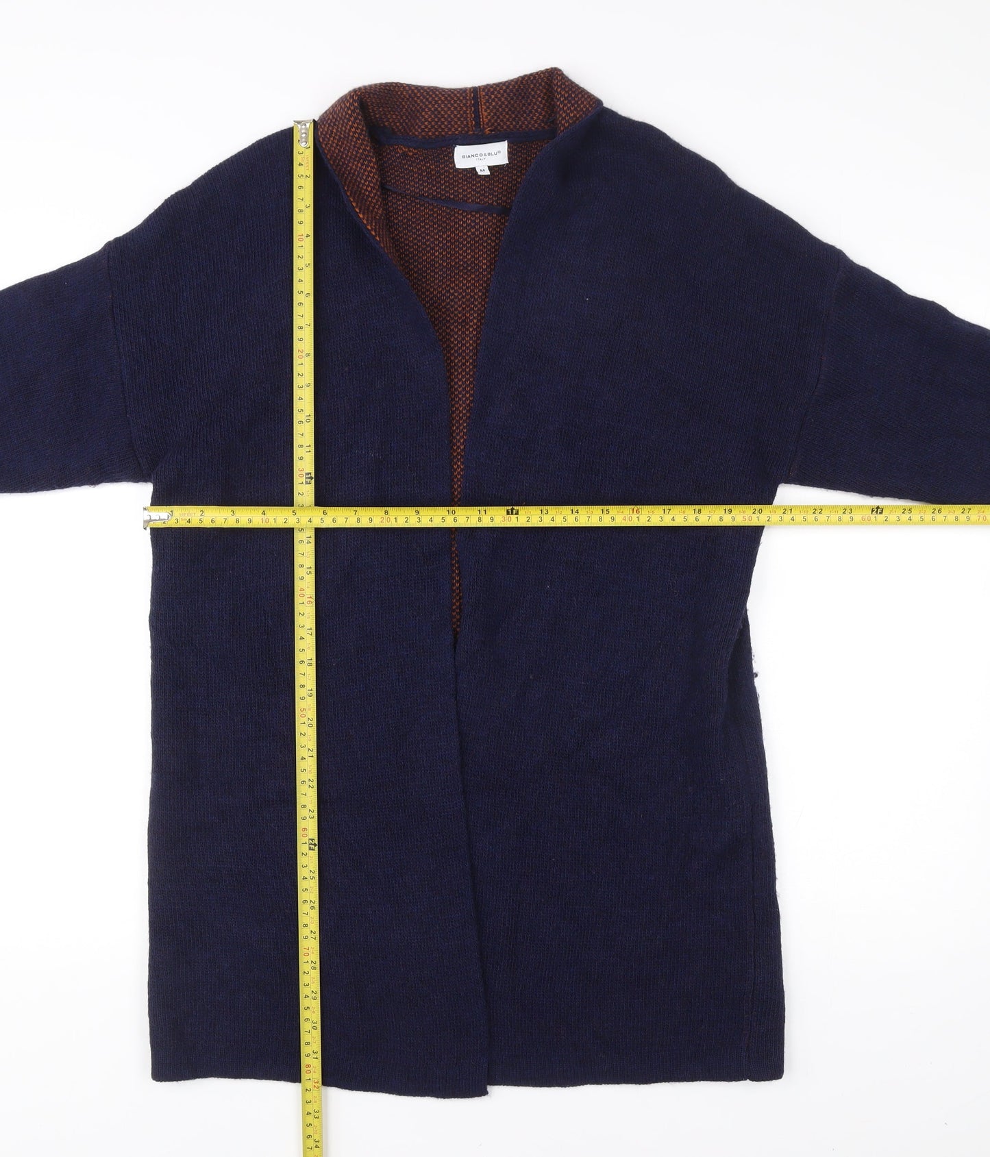 Bianco & Blu Men’s Blue Wool Acrylic Cardigan M Open Knit Long Sleeve
