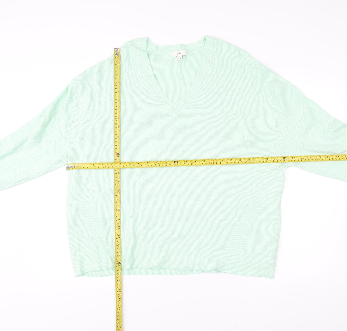 Marks and Spencer Womens Green XL V-Neck Pullover Jumper