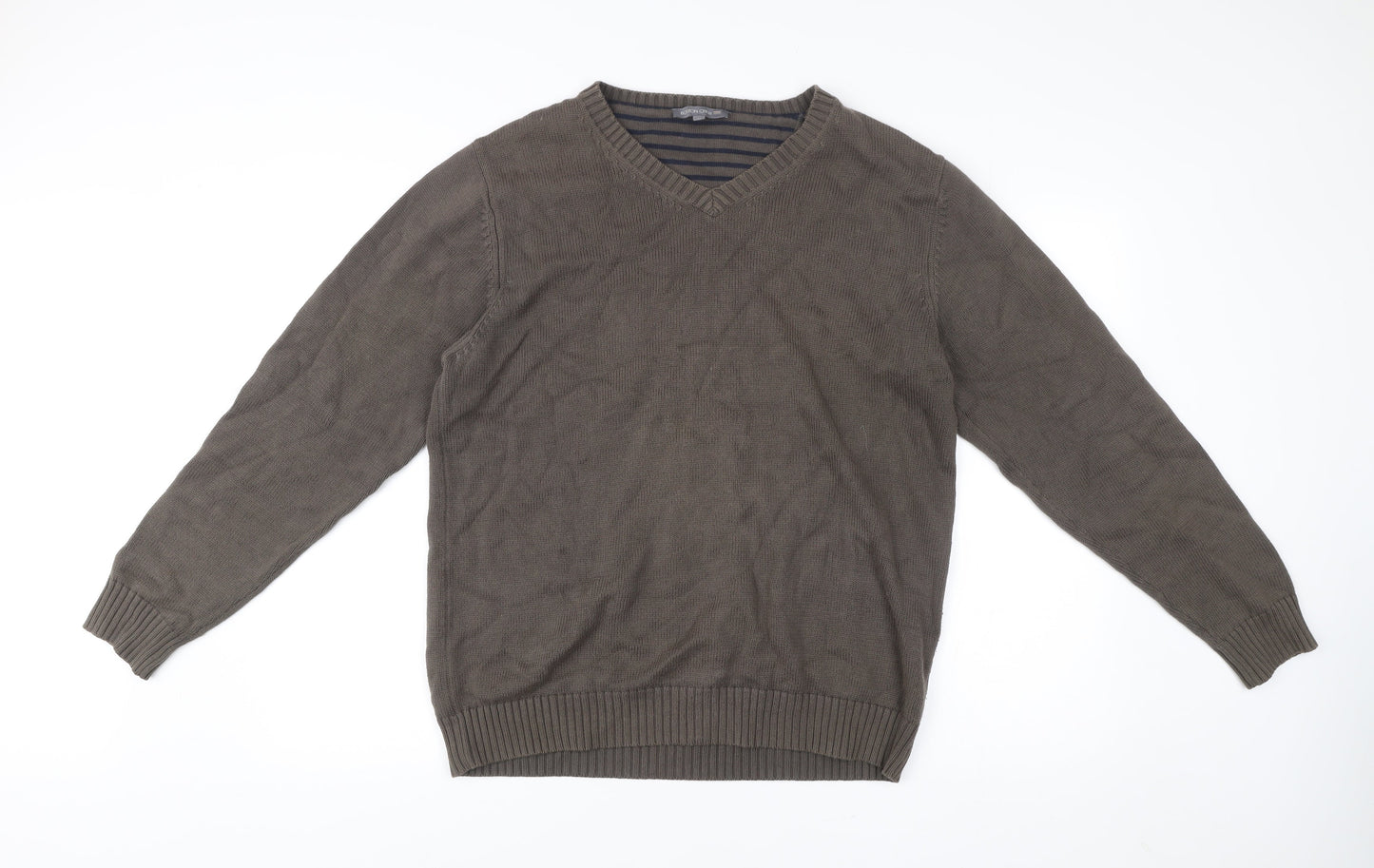 Boston Crew Mens Brown Cotton V-Neck Jumper Size M Regular Fit