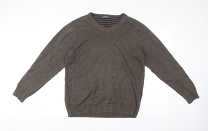 Boston Crew Mens Brown Cotton V-Neck Jumper Size M Regular Fit