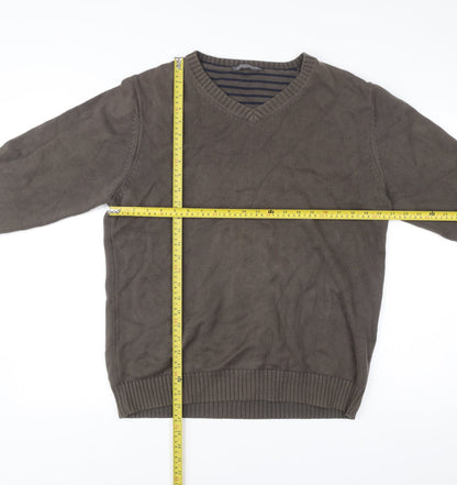 Boston Crew Mens Brown Cotton V-Neck Jumper Size M Regular Fit