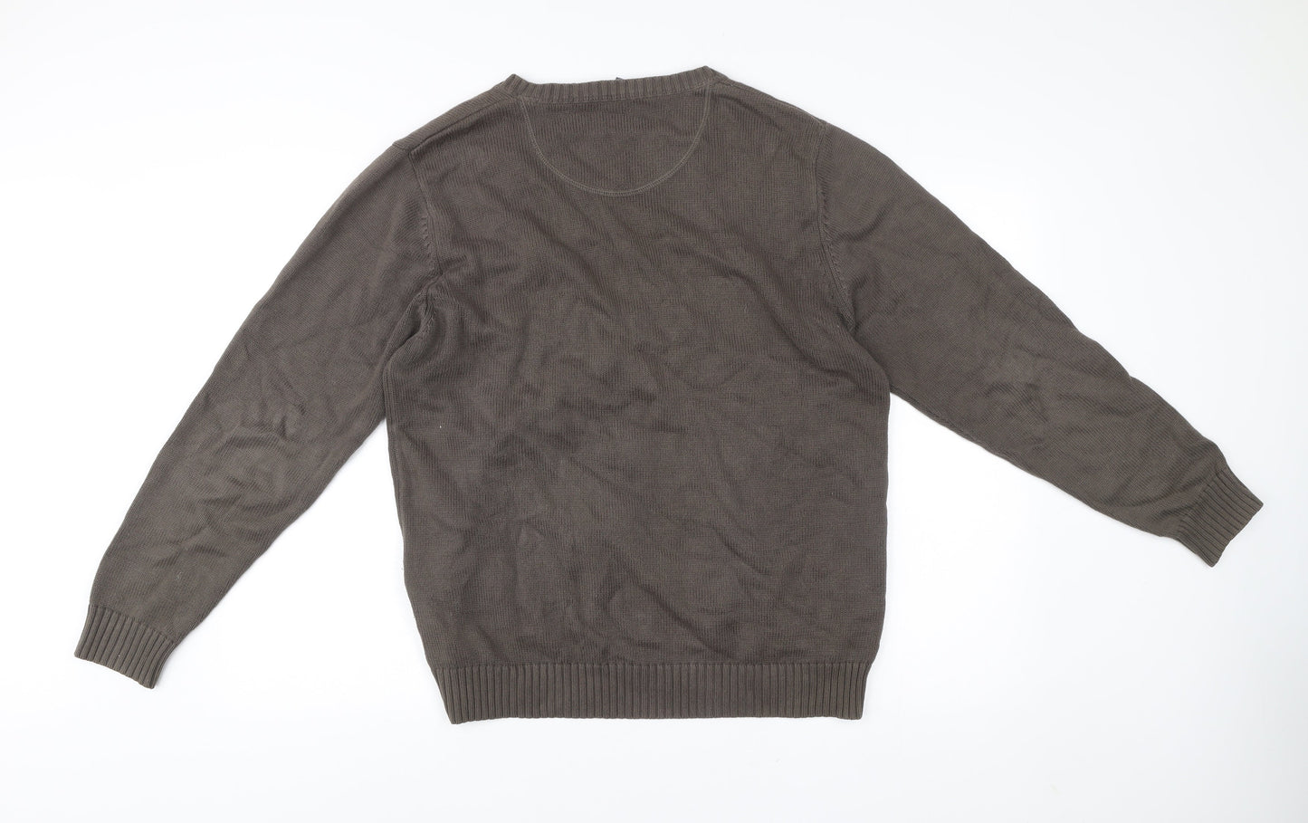 Boston Crew Mens Brown Cotton V-Neck Jumper Size M Regular Fit