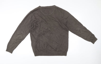 Boston Crew Mens Brown Cotton V-Neck Jumper Size M Regular Fit