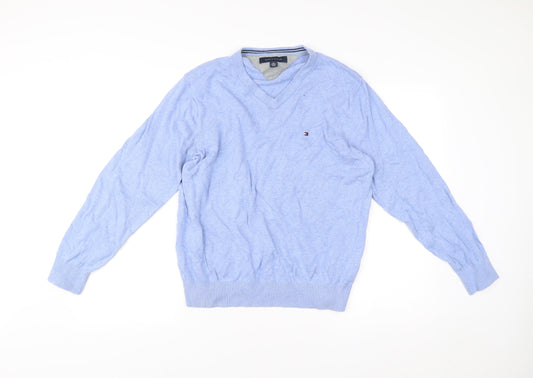 Tommy Hilfiger Men's Blue V-Neck Cotton Pullover Jumper M