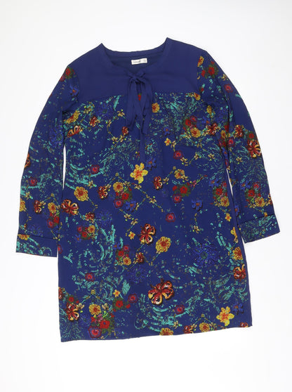 Lavand Womens Blue Floral Shift Dress XL Long Sleeve Boho Casual