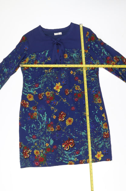 Lavand Womens Blue Floral Shift Dress XL Long Sleeve Boho Casual