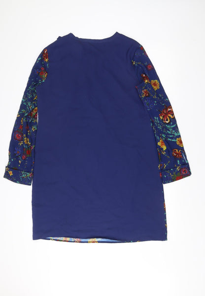 Lavand Womens Blue Floral Shift Dress XL Long Sleeve Boho Casual