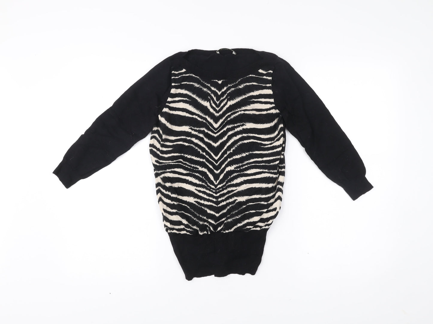 Oasis Womens Black Zebra Print Jumper XS Crew Neck Long Sleeve