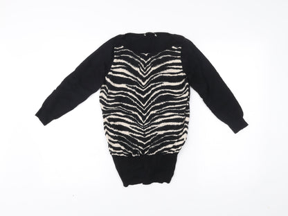 Oasis Womens Black Zebra Print Jumper XS Crew Neck Long Sleeve