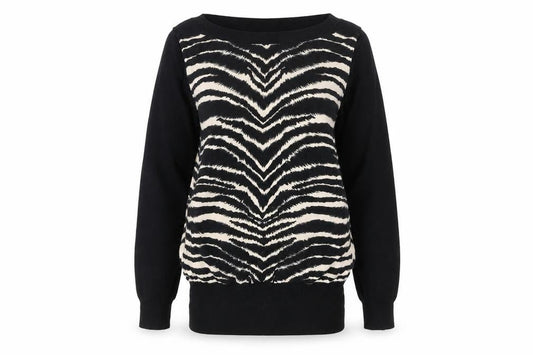 Oasis Womens Black Zebra Print Jumper XS Crew Neck Long Sleeve