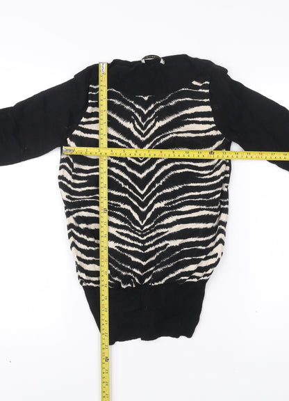 Oasis Womens Black Zebra Print Jumper XS Crew Neck Long Sleeve