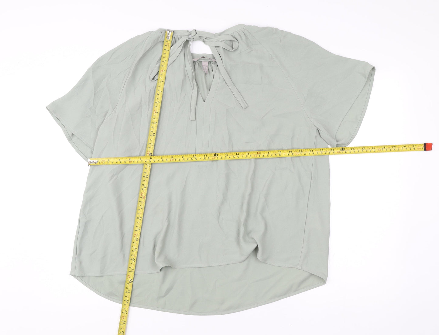 H&M Women’s Green Blouse Size 12 Short Sleeve Tunic Style