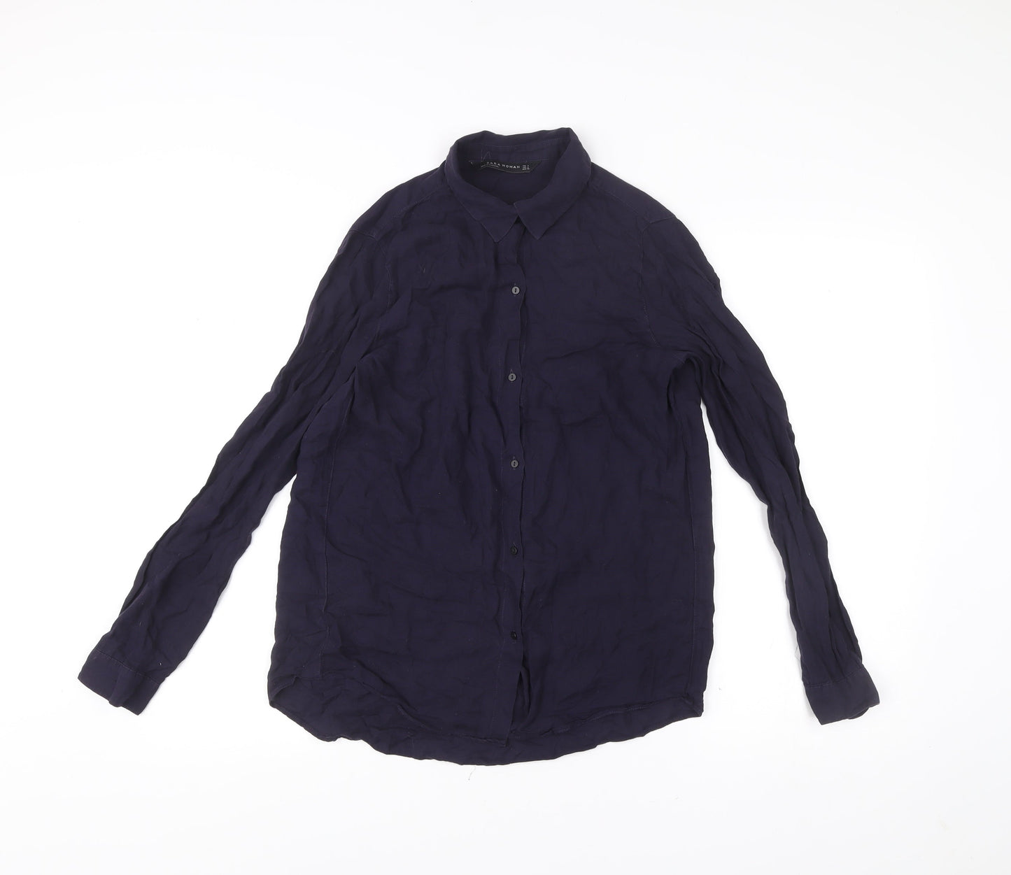 Zara Woman Women's Blue Button-Up Shirt Size S Long Sleeve